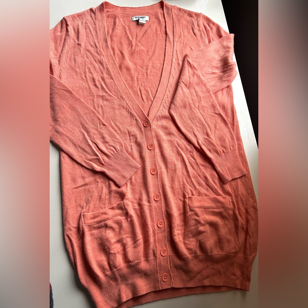 Old Navy button long cotton cardigan apricot/orange Sz S